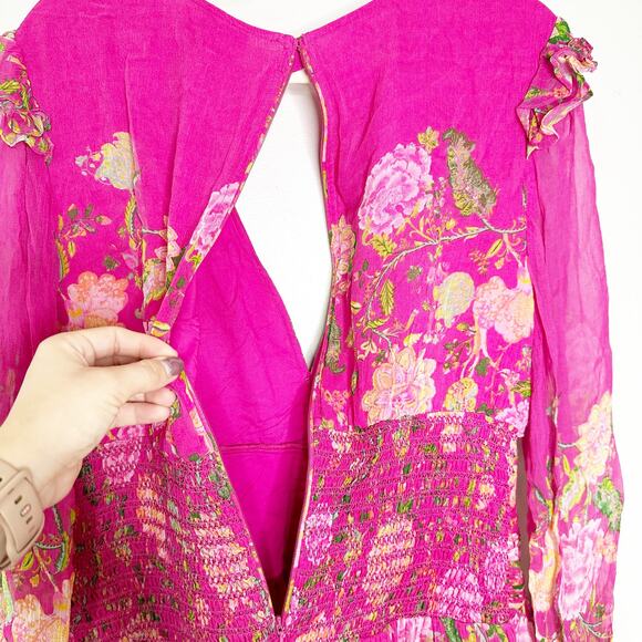Rococo Sand Womens Chloe Dress Ruffle Hem Long Sleeve Floral Fuchsia Pink XL - Picture 7 of 10